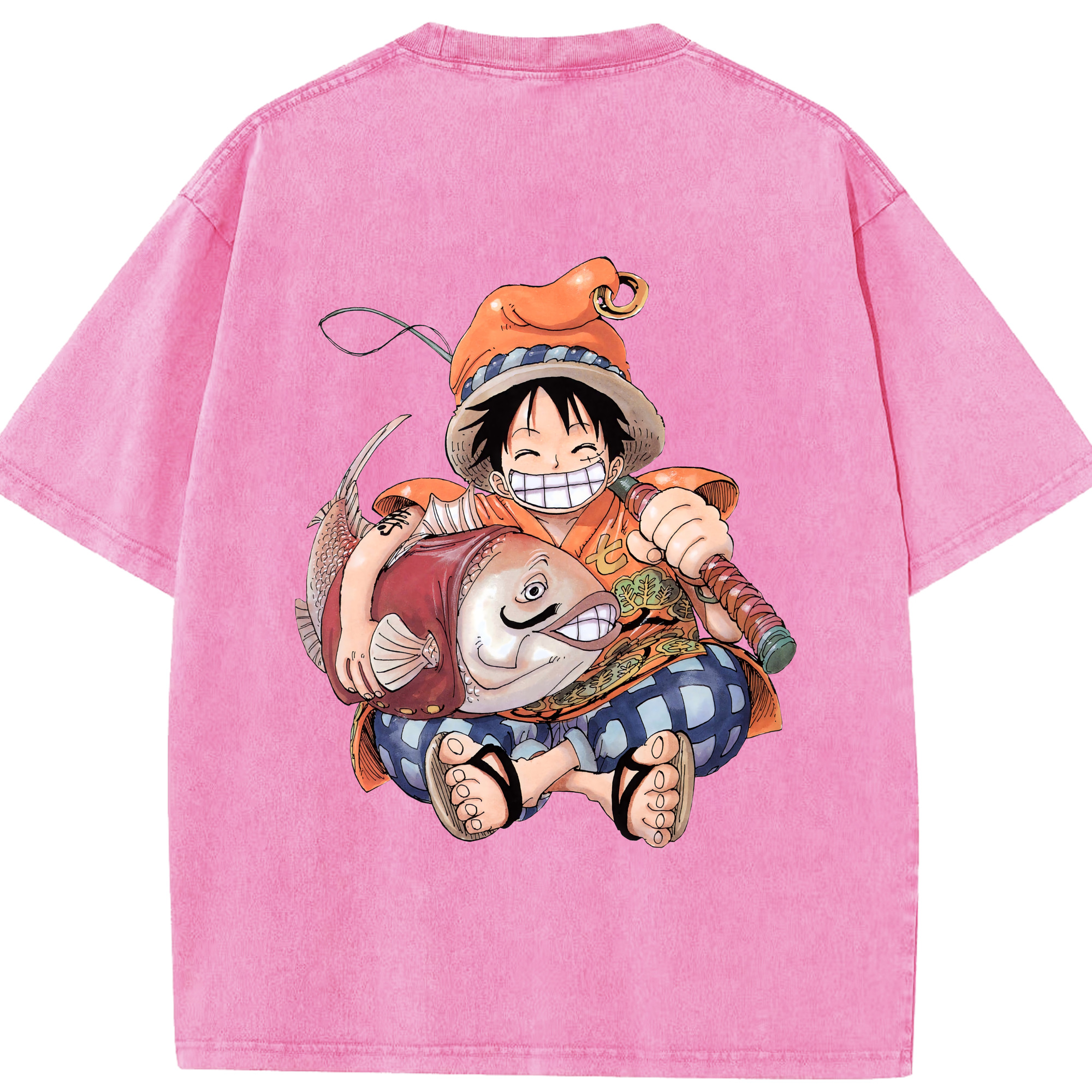ワンピース モンキー・D・ルフィ ONE PIECE Monkey D. Luffy 綿100% ヴィンテージ風 半袖Tシャツ（背面プリント）